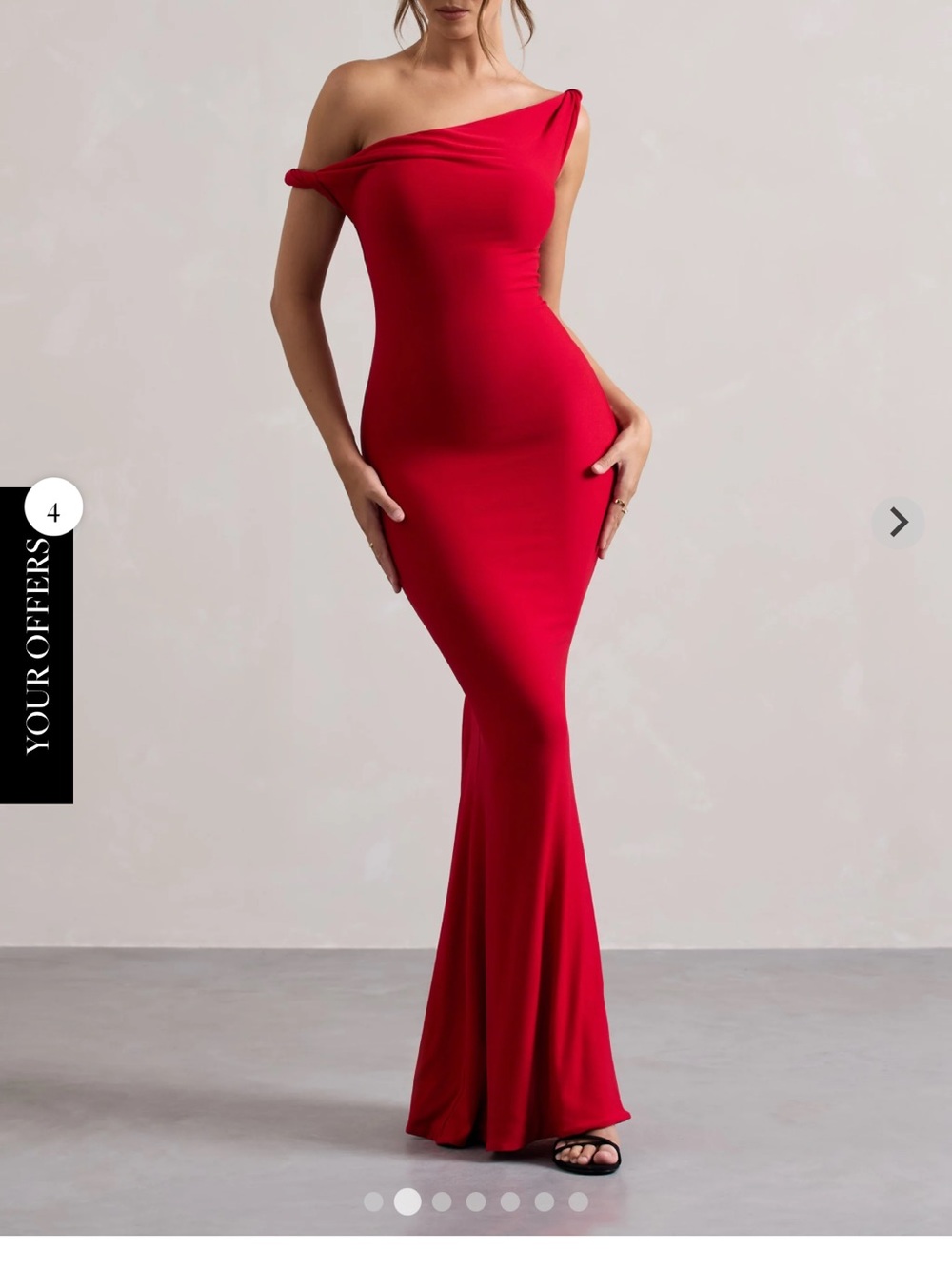 Club L London Crimson Red Draped Off-Shoulder Dress
